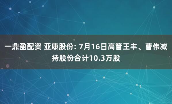 一鼎盈配资 亚康股份: 7月16日高管王丰、曹伟减持股份合计10.3万股